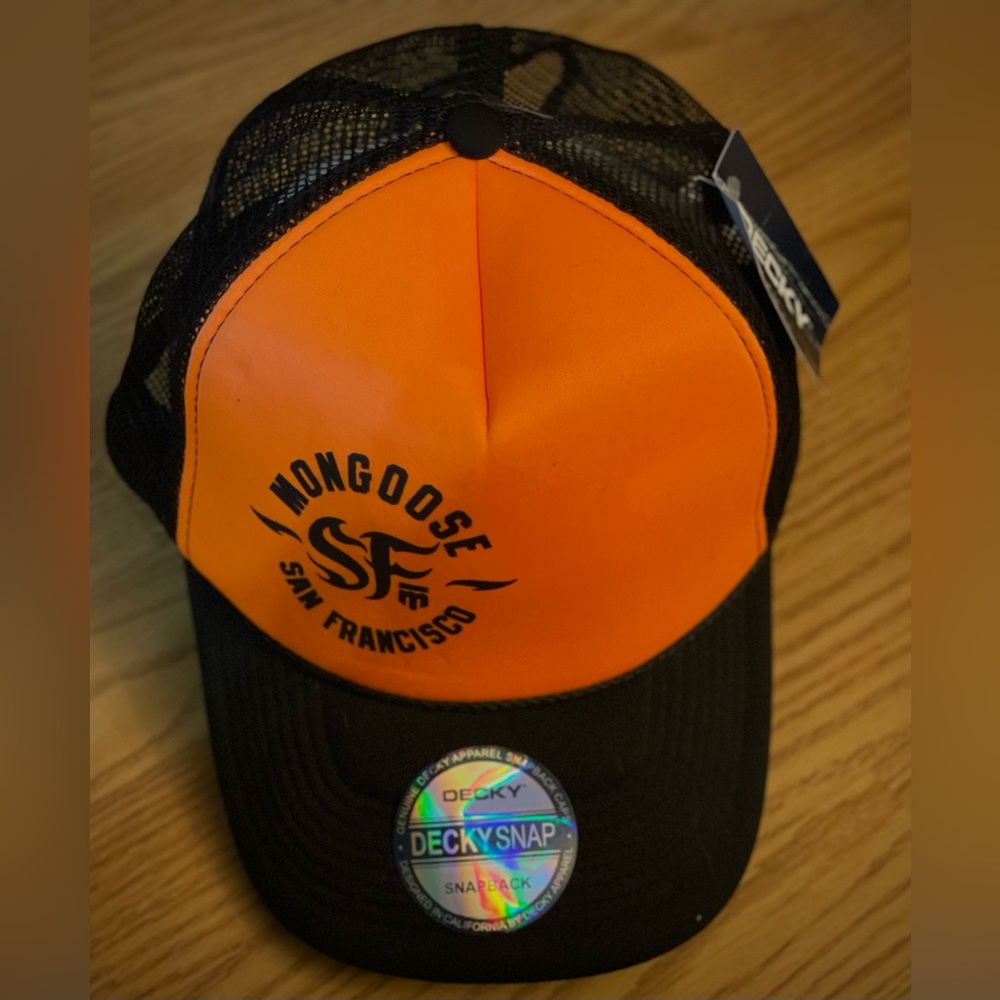 Decky, one size, orange and black San Francisco baseball cap